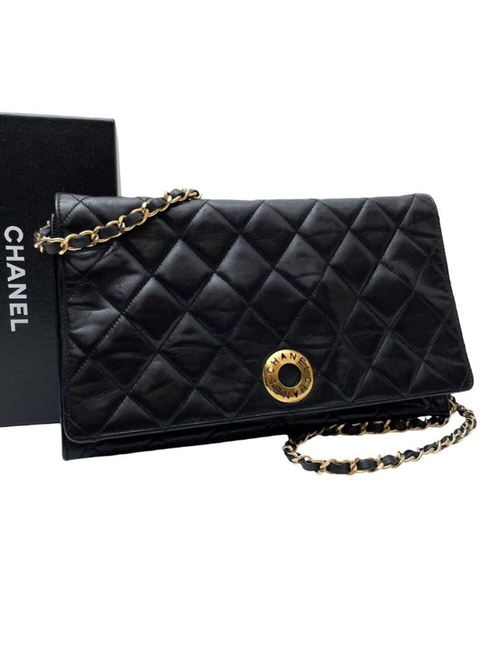 Chanel Quilted Lambskin Circle Logo Chain Shoulder Bag
